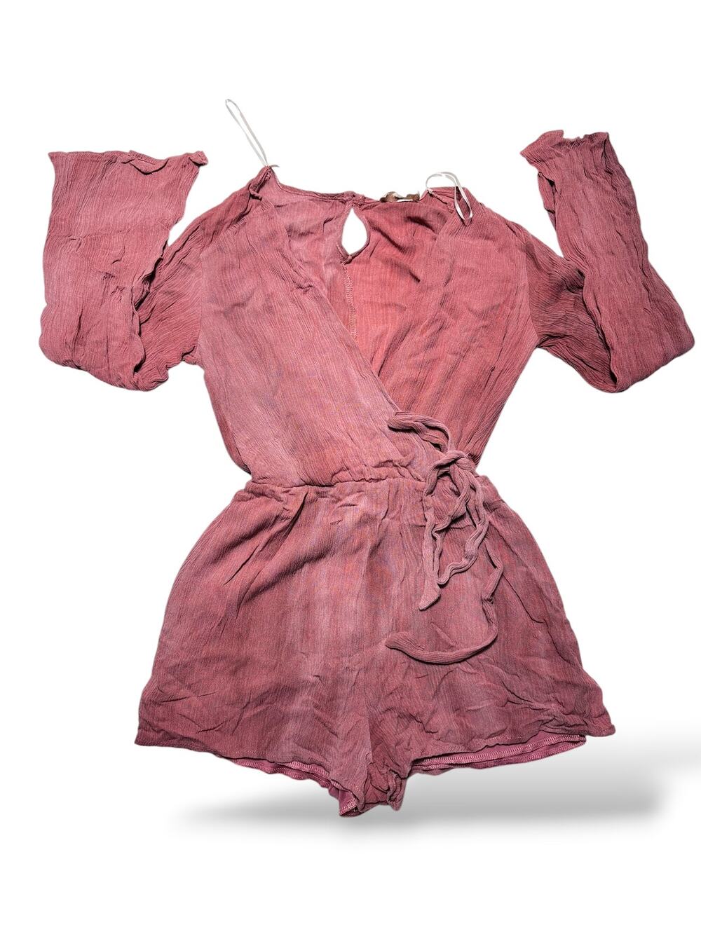 Altar'd State Washed Rose Crinkle Rayon Romper Tie-Waist Size Small